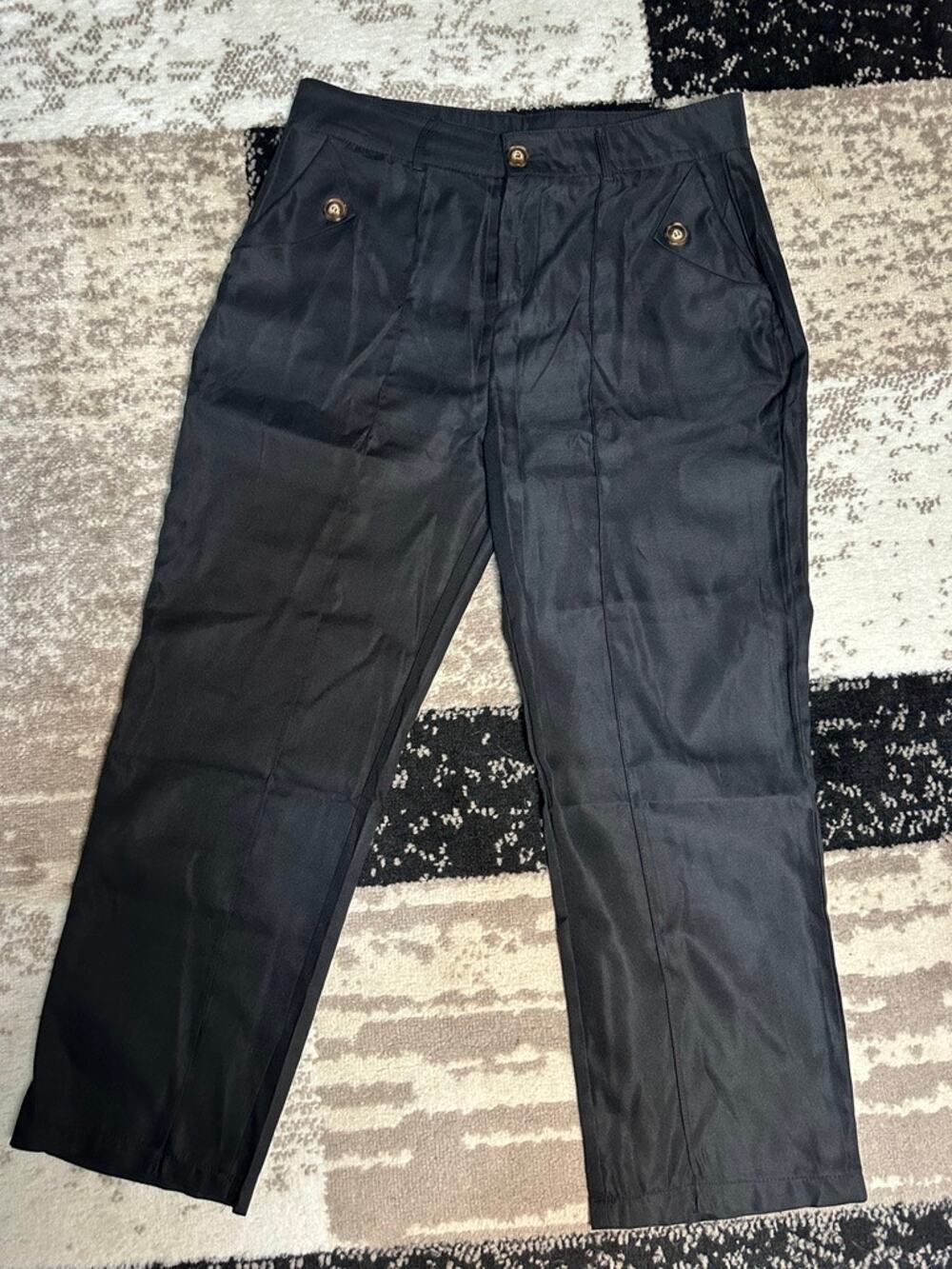 XL Chaolilai Womens Black Wide Leg Dress Pants Pleated High Waist Button Pockets